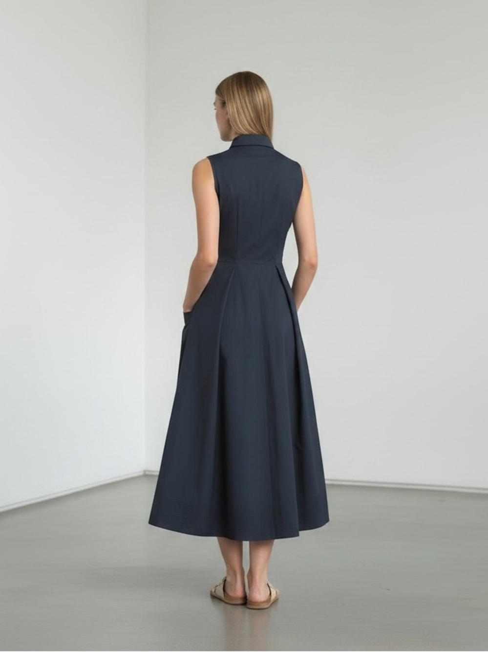 NEW CO Poplin Navy Blue Sleeveless Shirt Dress Size S - Picture 3 of 12